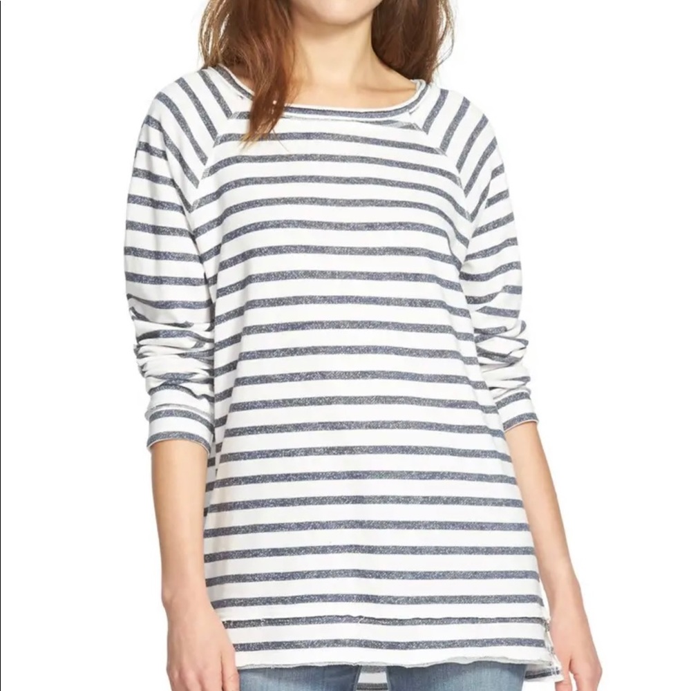 Stem cream and dark gray stripe long sleeve top L